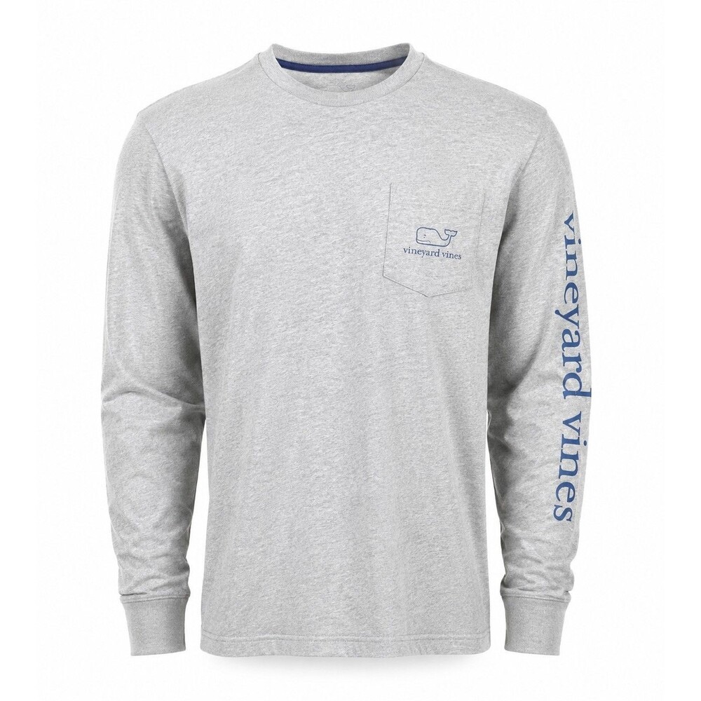 Vineyard Vines Men's Gray Long Sleeve Crewneck Pocket Whale Logo Tee - S